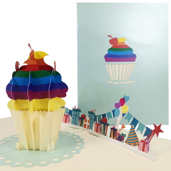 Rainbow Birthday Cupcake Pop-Up Card