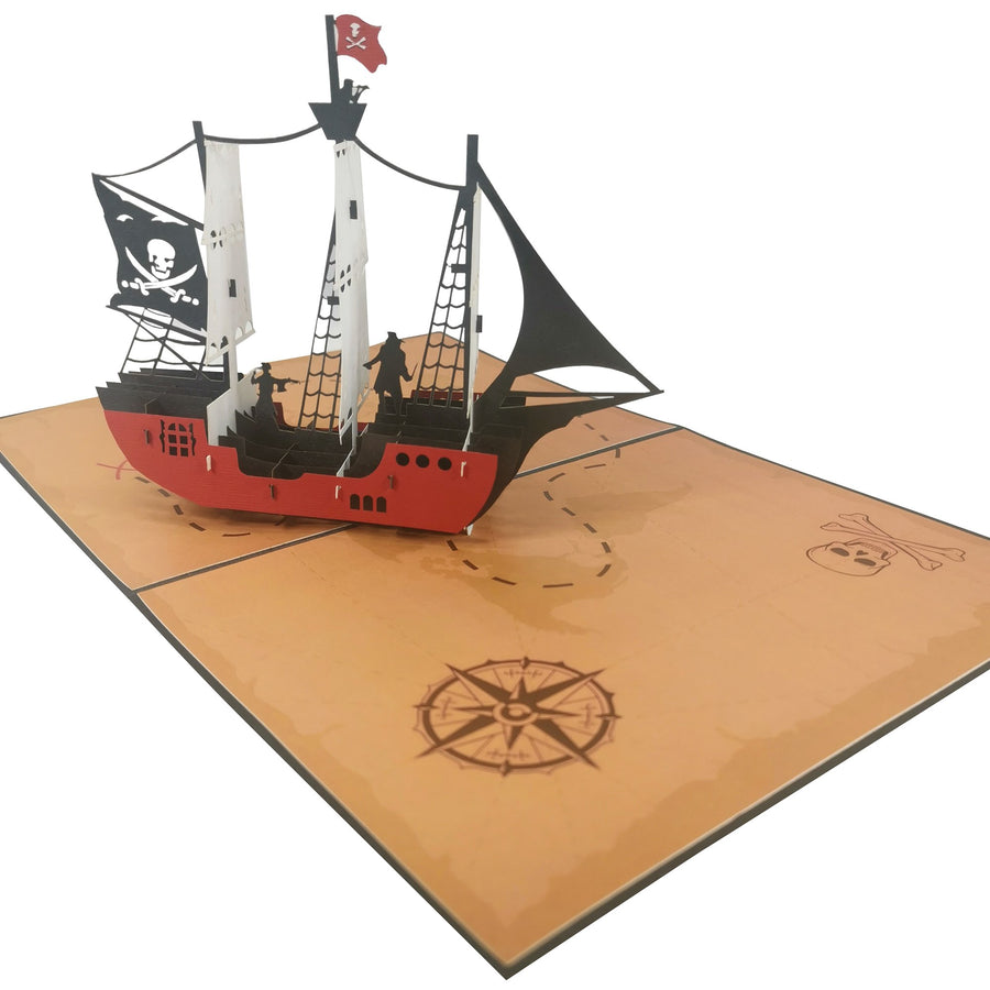 Jolly Roger Pirate Ship 3D Pop Up Card UK