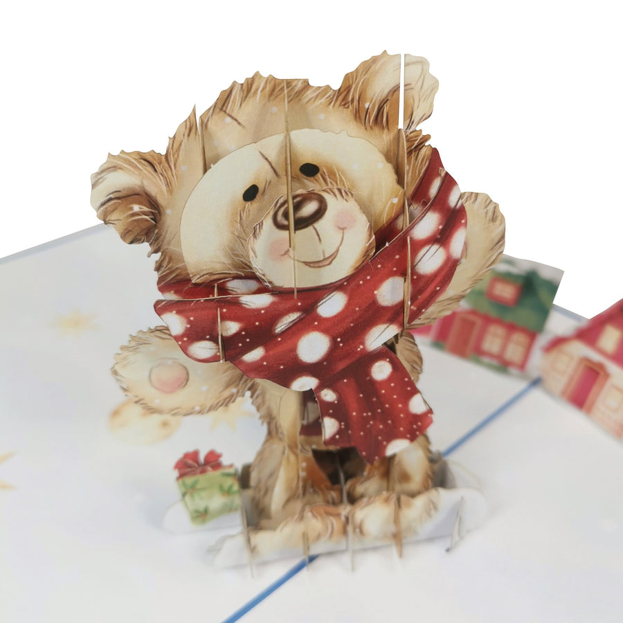 Christmas Teddy In Town 3D Pop Up Christmas Card UK