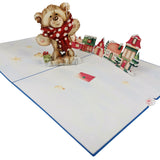 Christmas Teddy In Town 3D Pop Up Christmas Card UK