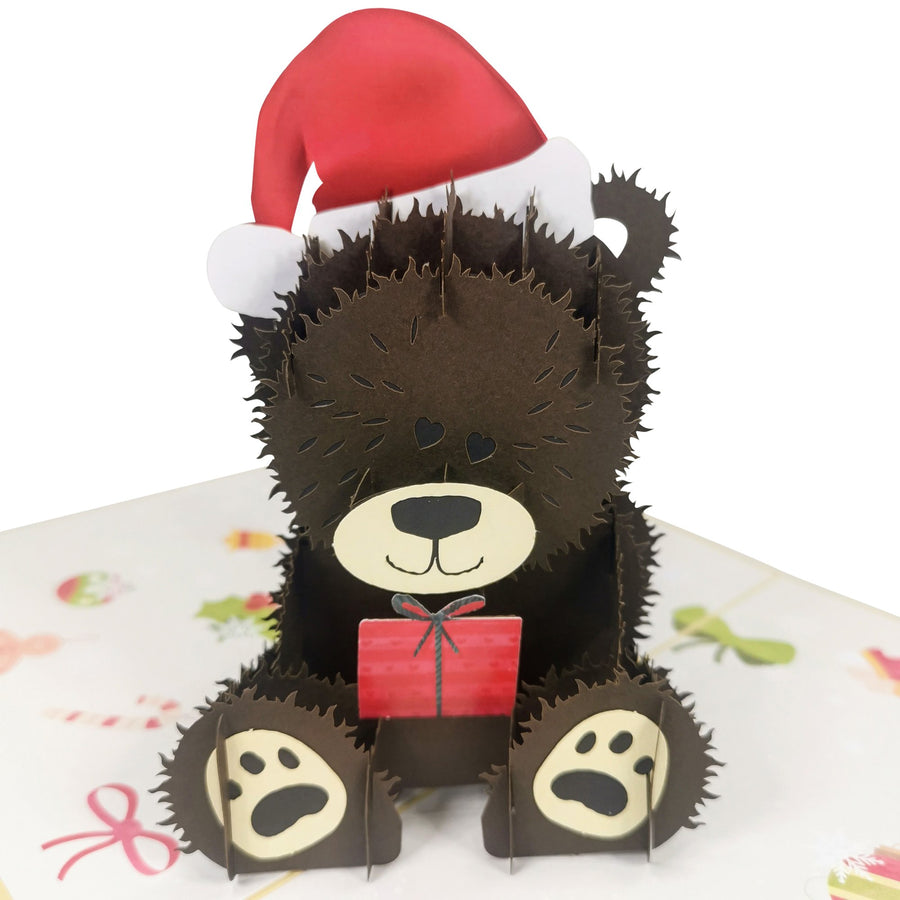 Christmas Teddy & Present 3D Pop Up Christmas Card UK