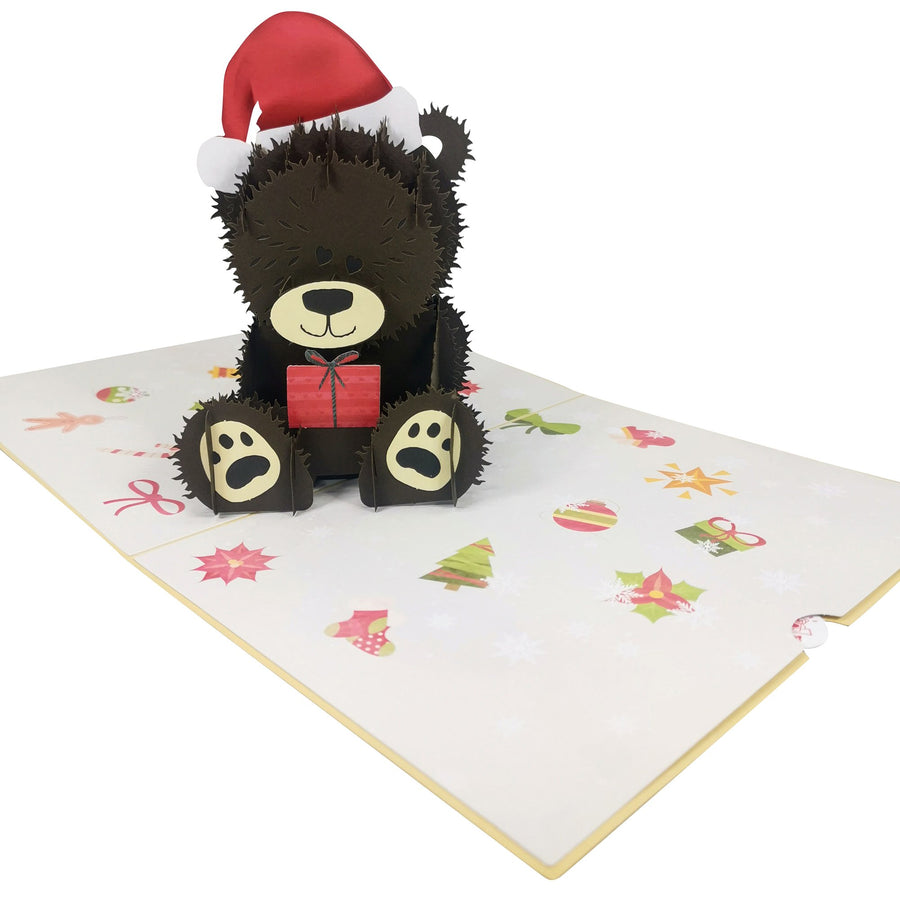 Christmas Teddy & Present 3D Pop Up Christmas Card UK