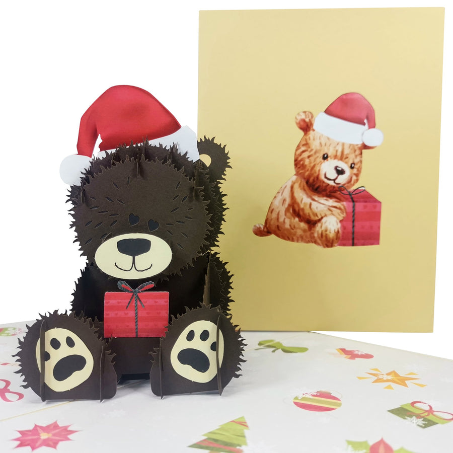 Christmas Teddy & Present 3D Pop Up Christmas Card UK