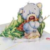 Teddy Bear Bringing Tree Home 3D Pop Up Christmas Card UK