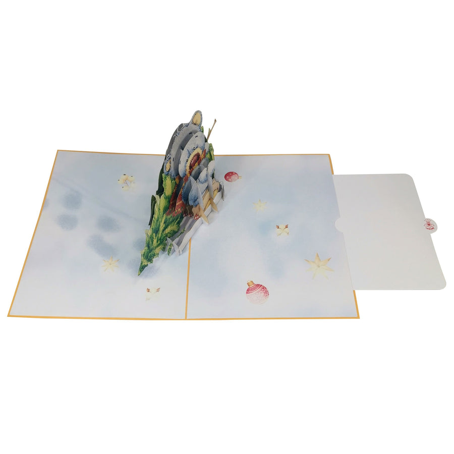 Teddy Bear Bringing Tree Home 3D Pop Up Christmas Card UK