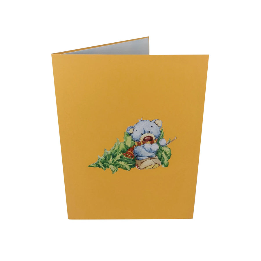 Teddy Bear Bringing Tree Home 3D Pop Up Christmas Card UK
