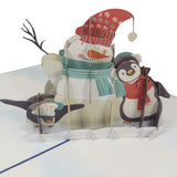 Snowman & Penguins Playing 3D Pop Up Christmas Card UK