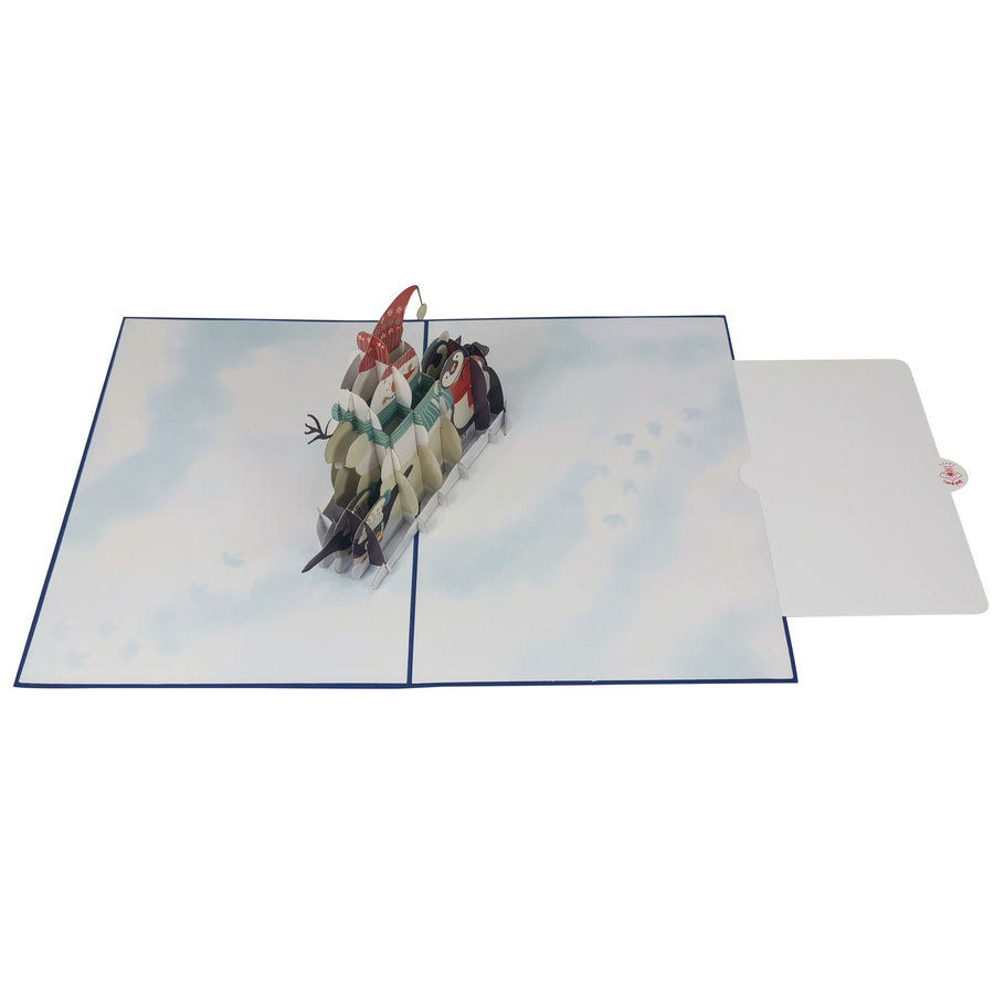 Snowman & Penguins Playing 3D Pop Up Christmas Card UK