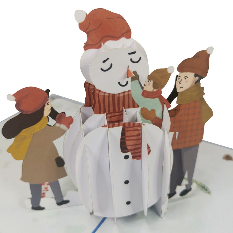 Family Playing With Snowman 3D Pop Up Christmas Card UK