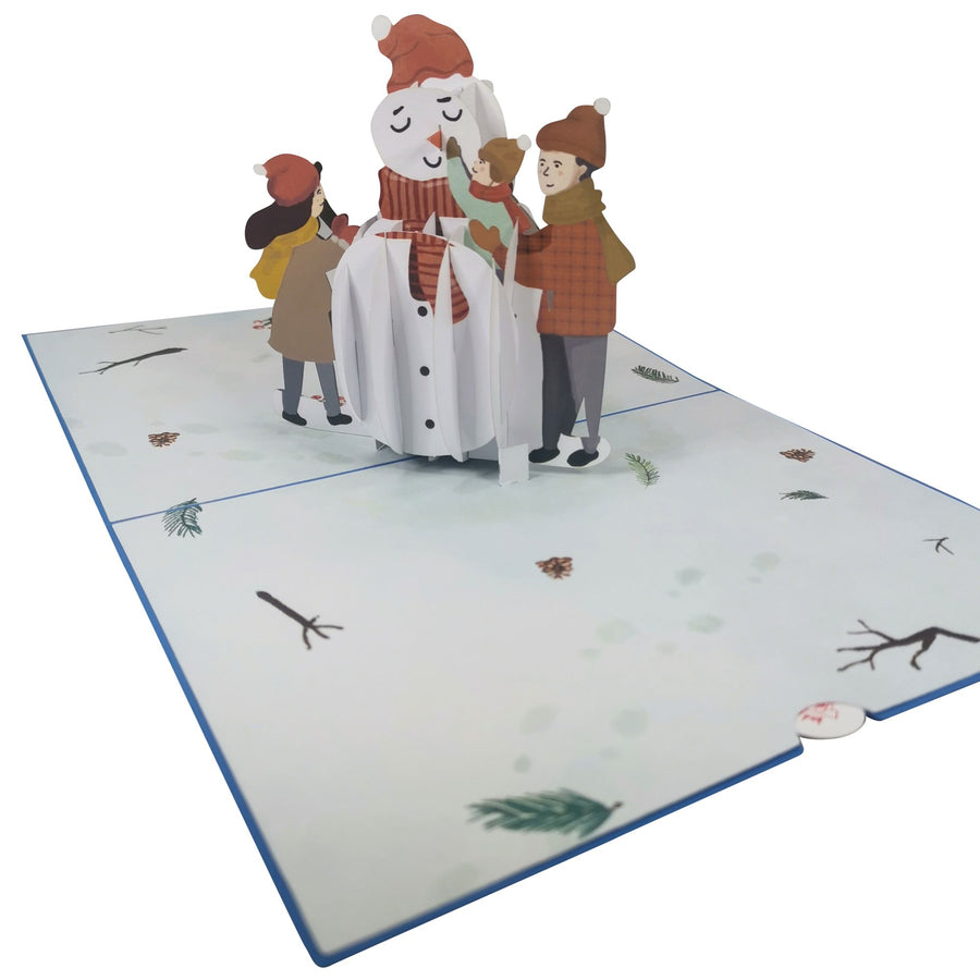 Family Playing With Snowman 3D Pop Up Christmas Card UK