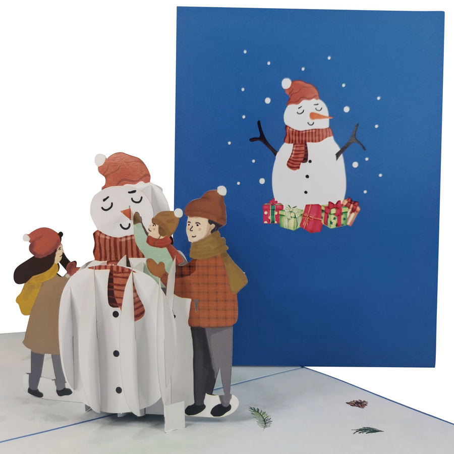 Family Playing With Snowman 3D Pop Up Christmas Card UK