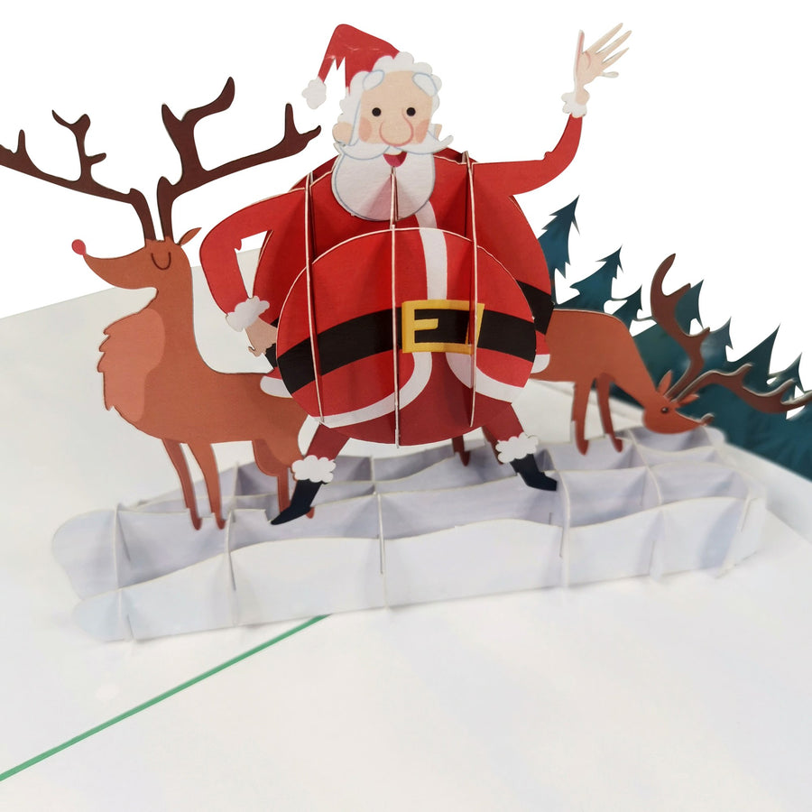 Santa Dancing With Reindeers 3D Pop Up Christmas Card UK