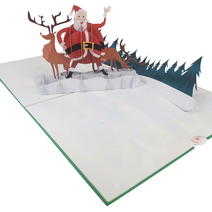Santa Dancing With Reindeers 3D Pop Up Christmas Card UK