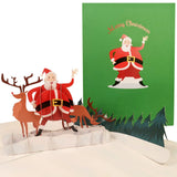 Santa Dancing With Reindeers 3D Pop Up Christmas Card UK