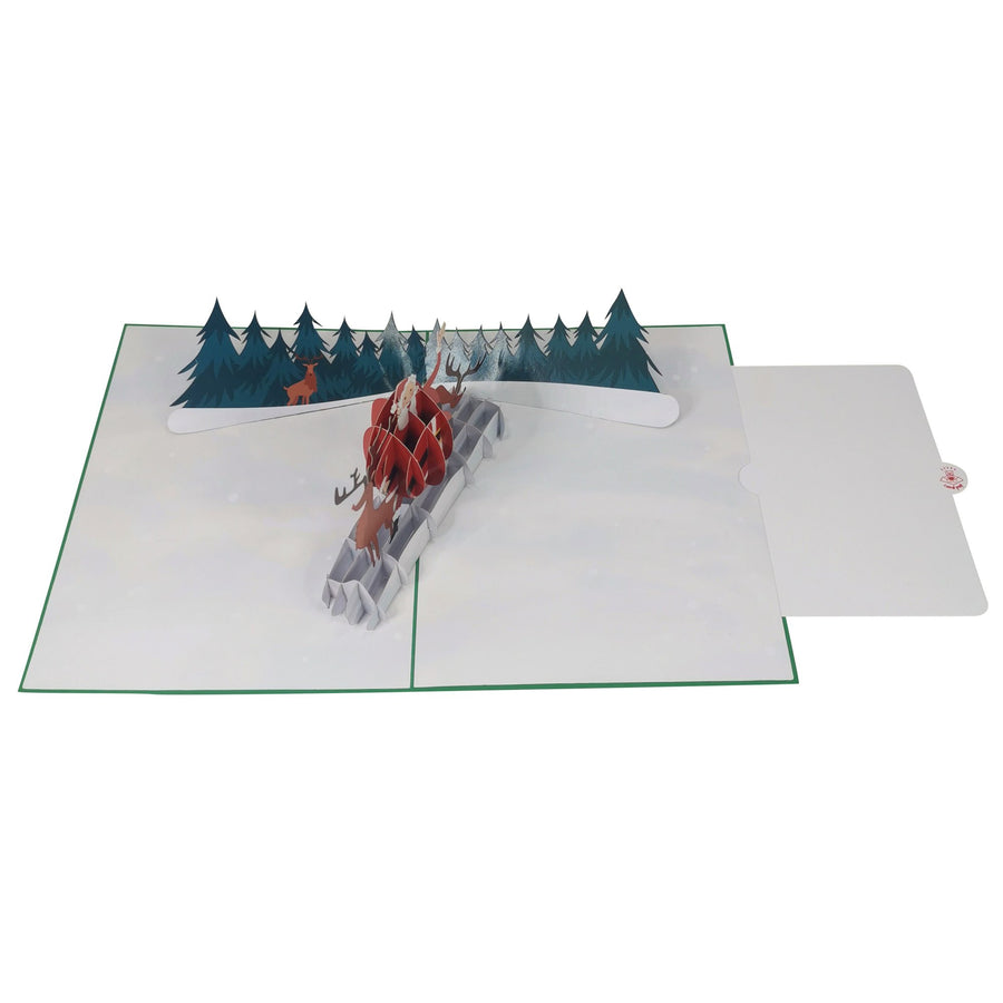 Santa Dancing With Reindeers 3D Pop Up Christmas Card UK