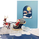 Santa & Reindeer Flying 3D Pop Up Christmas Card UK