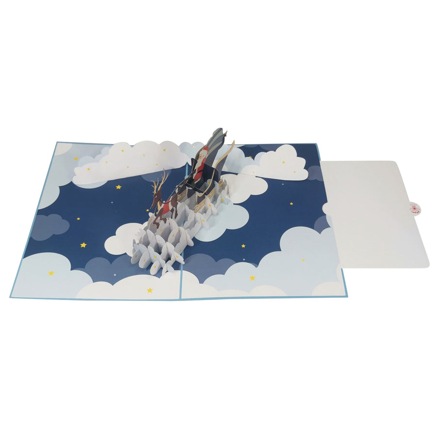 Santa & Reindeer Flying 3D Pop Up Christmas Card UK