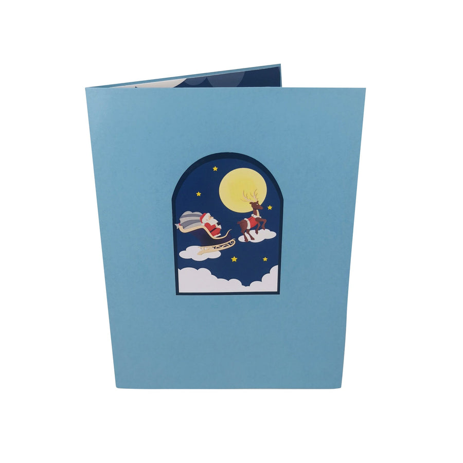 Santa & Reindeer Flying 3D Pop Up Christmas Card UK