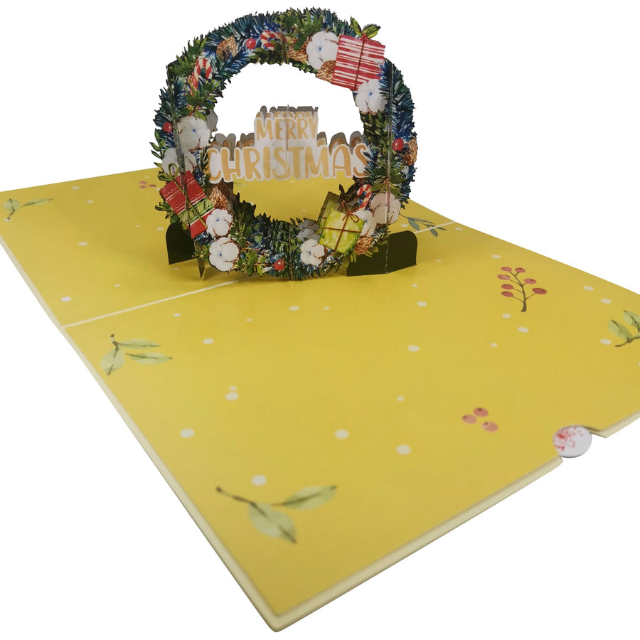 Merry Christmas Wreath 3D Pop Up Christmas Card UK