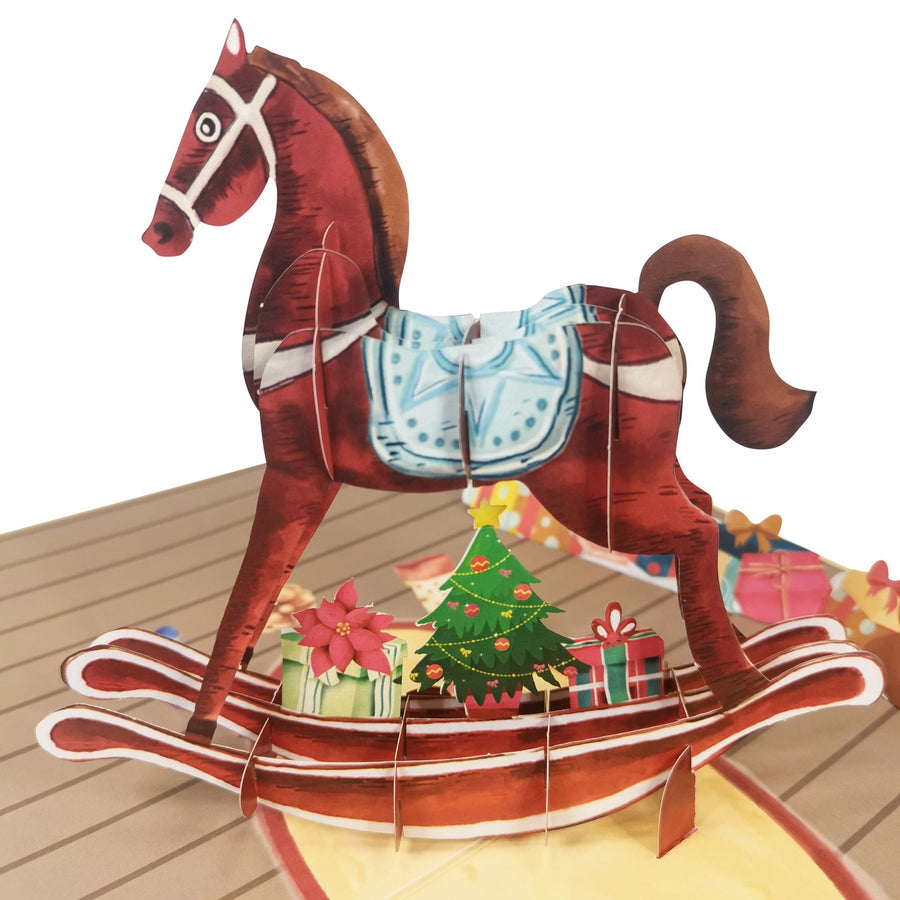 Christmas Rocking Horse 3D Pop Up Christmas Card UK