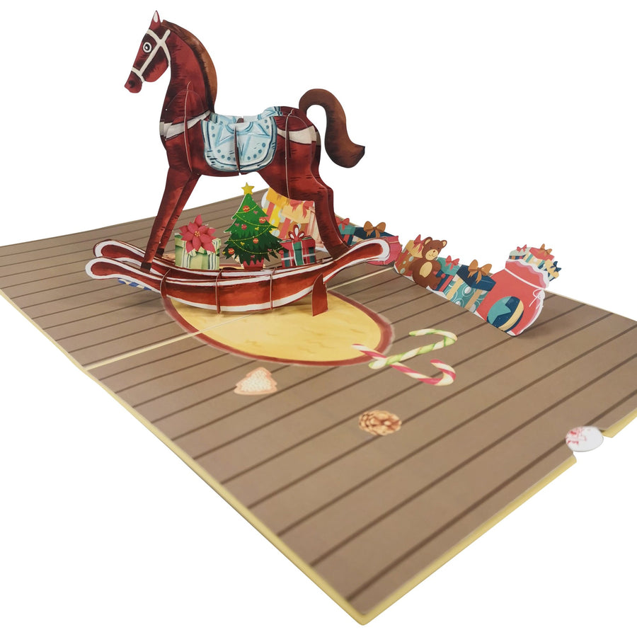 Christmas Rocking Horse 3D Pop Up Christmas Card UK