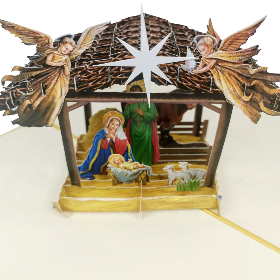 Traditional Nativity Scene 3D Pop Up Christmas Card UK