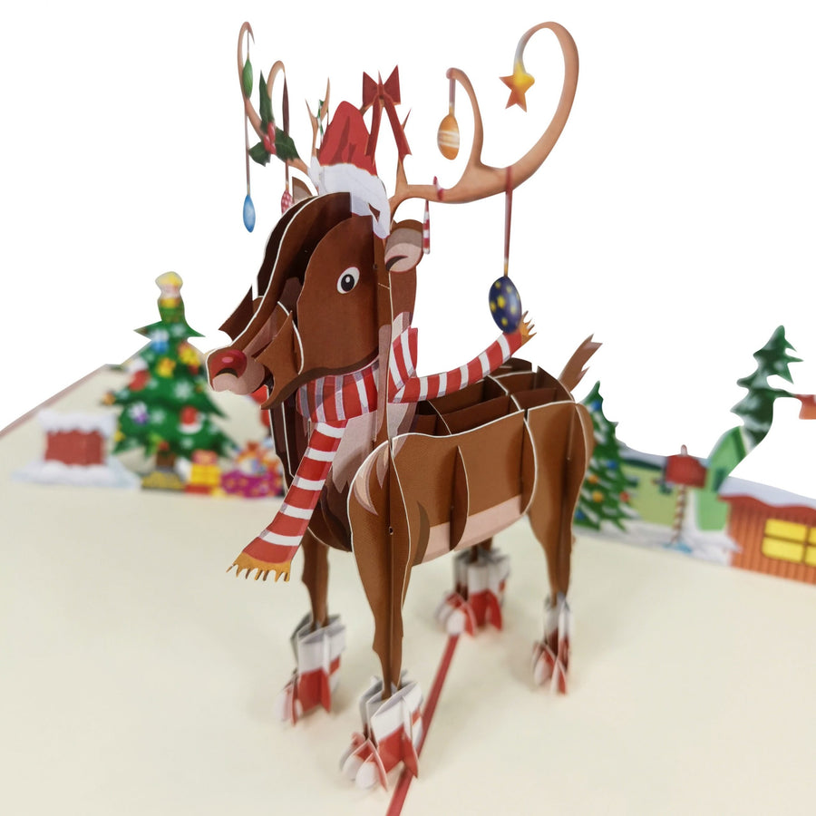 Rudolph Wishes Merry Christmas 3D Pop Up Christmas Card UK