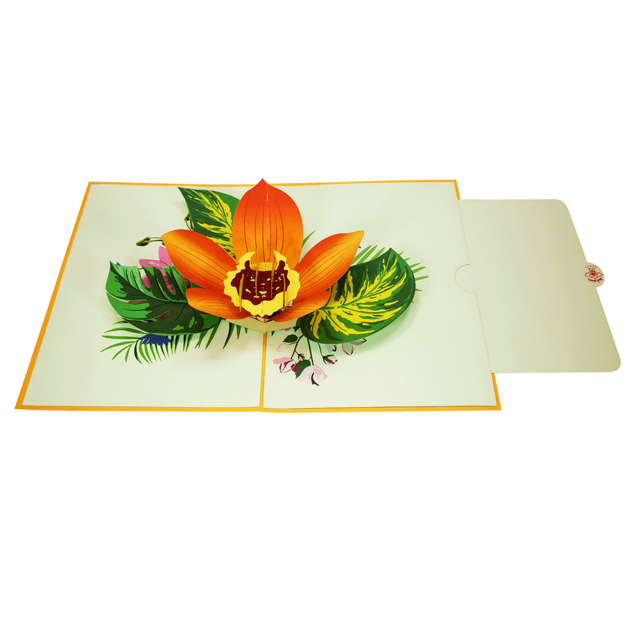 Orange Orchid Bloom 3D Pop Up Card