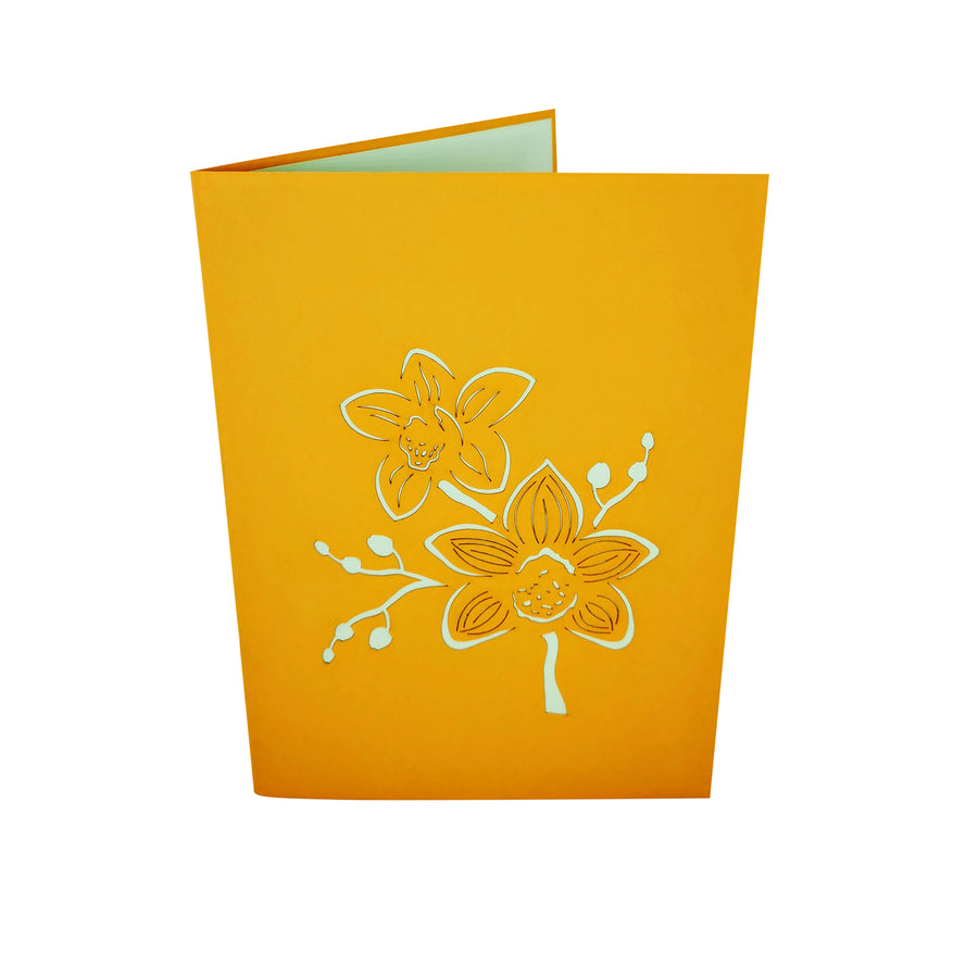 Orange Orchid Bloom 3D Pop Up Card