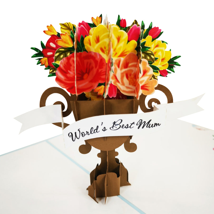 World's Best Mum Flower Trophy 3D Pop Up Card UK
