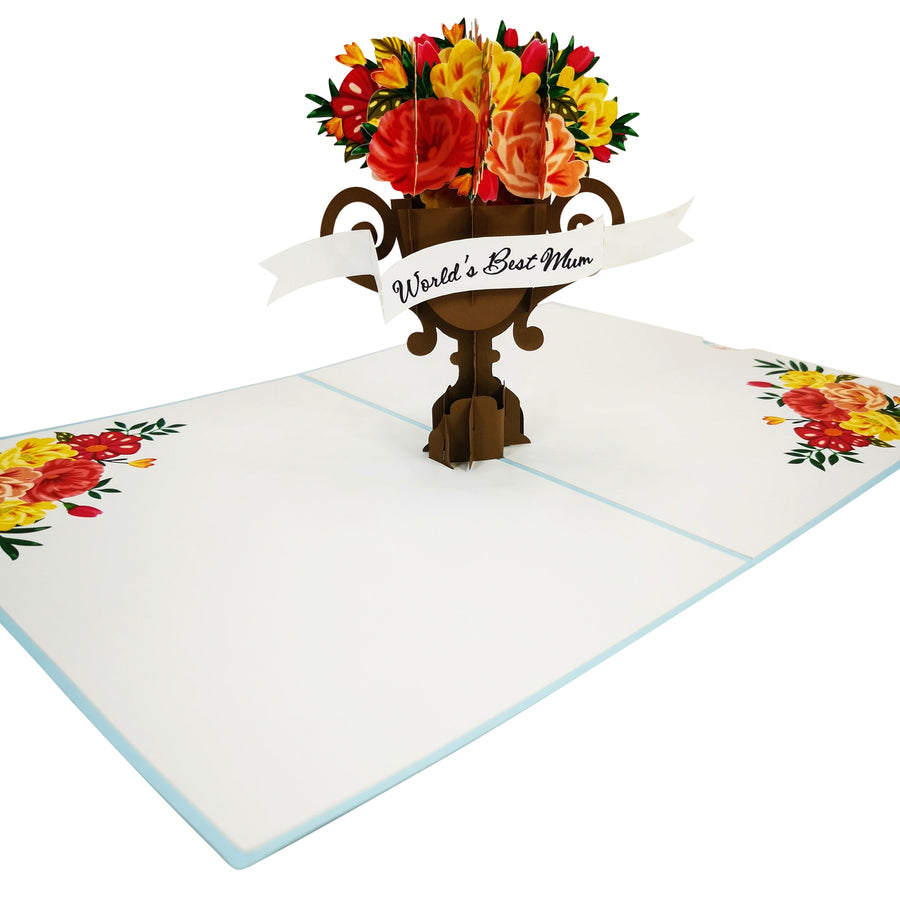 World's Best Mum Flower Trophy 3D Pop Up Card UK