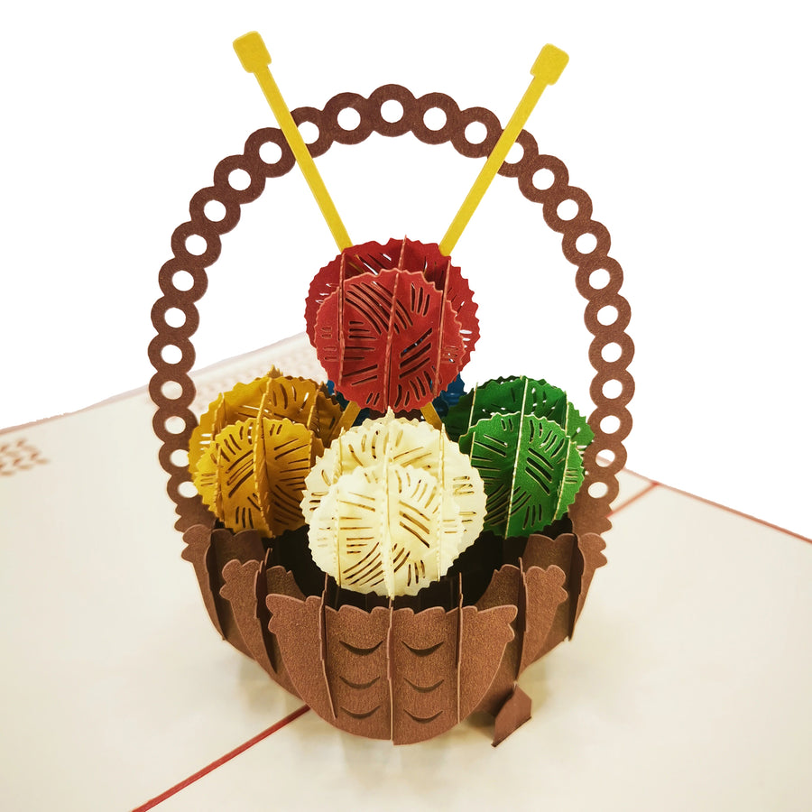Knitting Basket 3D Pop Up Card UK