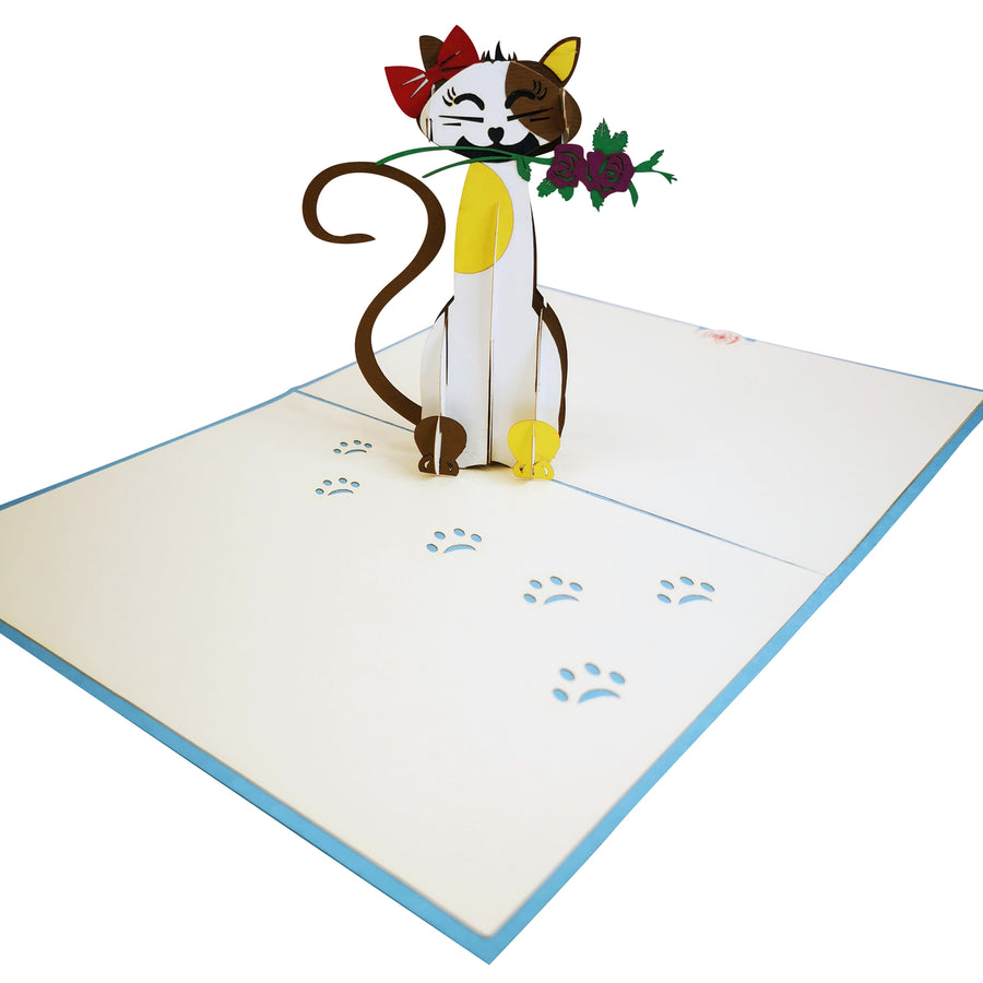 Flower Cat 3D Pop Up Card UK