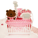 New Baby Girl Pink Cot Pop Up Card UK