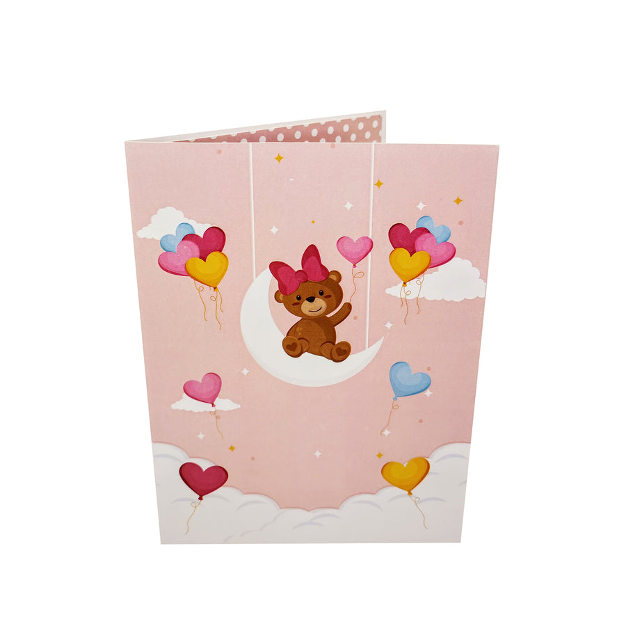 New Baby Girl Pink Cot Pop Up Card UK