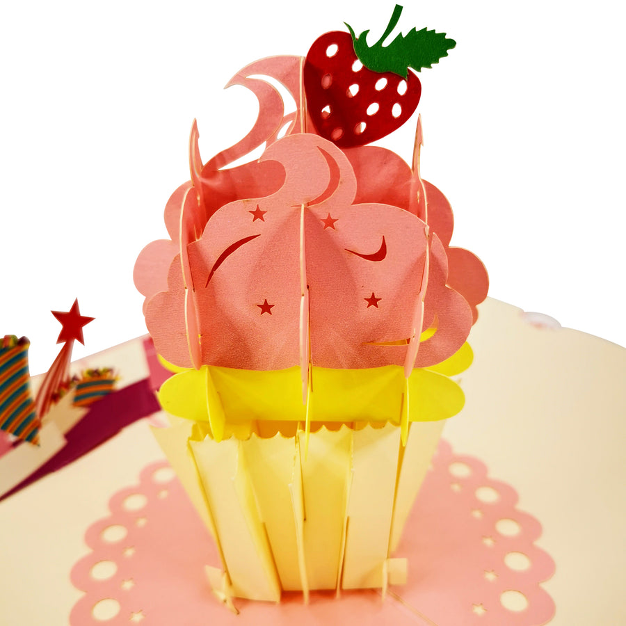 Strawberry Birthday Cupcake 3D Pop Up Card UK
