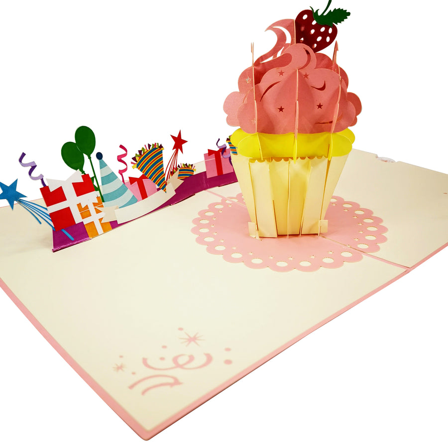 Strawberry Birthday Cupcake 3D Pop Up Card UK