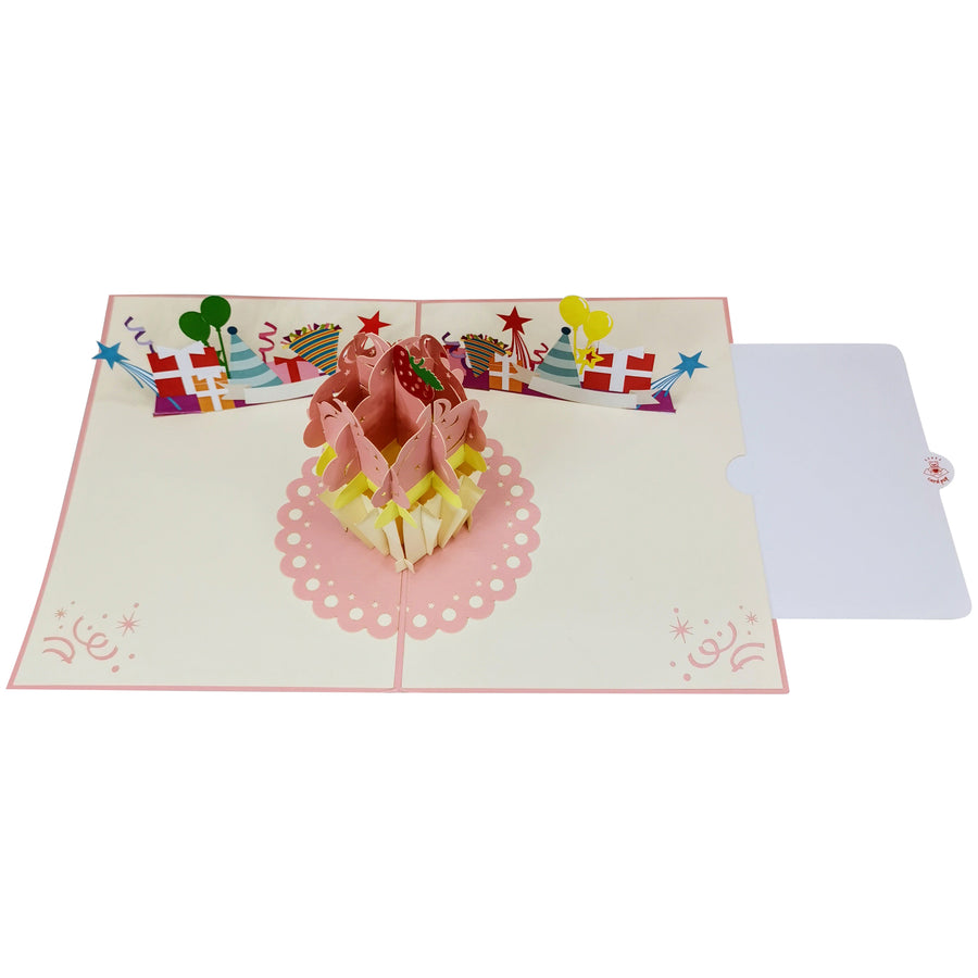 Strawberry Birthday Cupcake 3D Pop Up Card UK