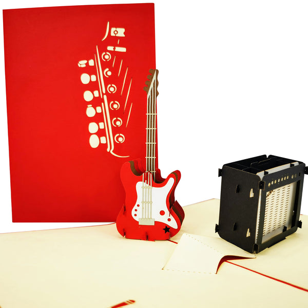 Red Electric Guitar & Amp Pop-Up Card