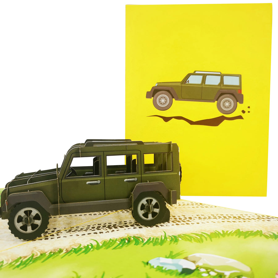 Jeep 4x4 Off Road Car in Green Pop Up Card UK