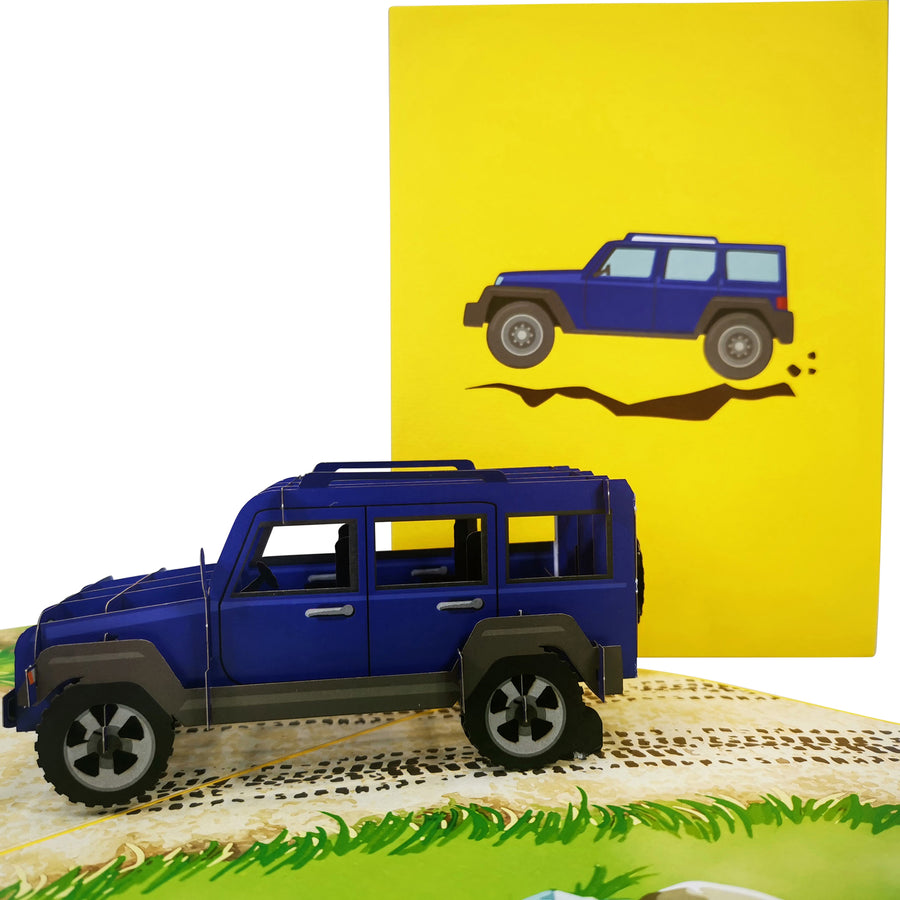 Jeep 4x4 Off Road Car in Blue Pop-Up Card