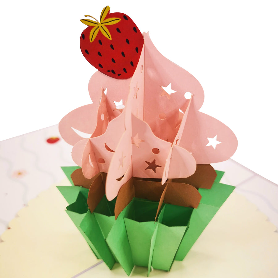 Lovely Strawberry Birthday Cupcake 3D Pop Up Card UK