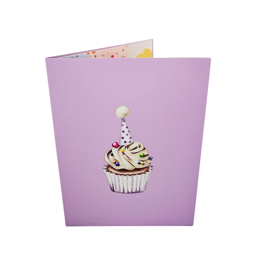 White Chocolate Birthday Cupcake 3D Pop Up Card UK