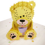 Teddy Bear & Colourful Flower Bouquet 3D Pop Up Card UK