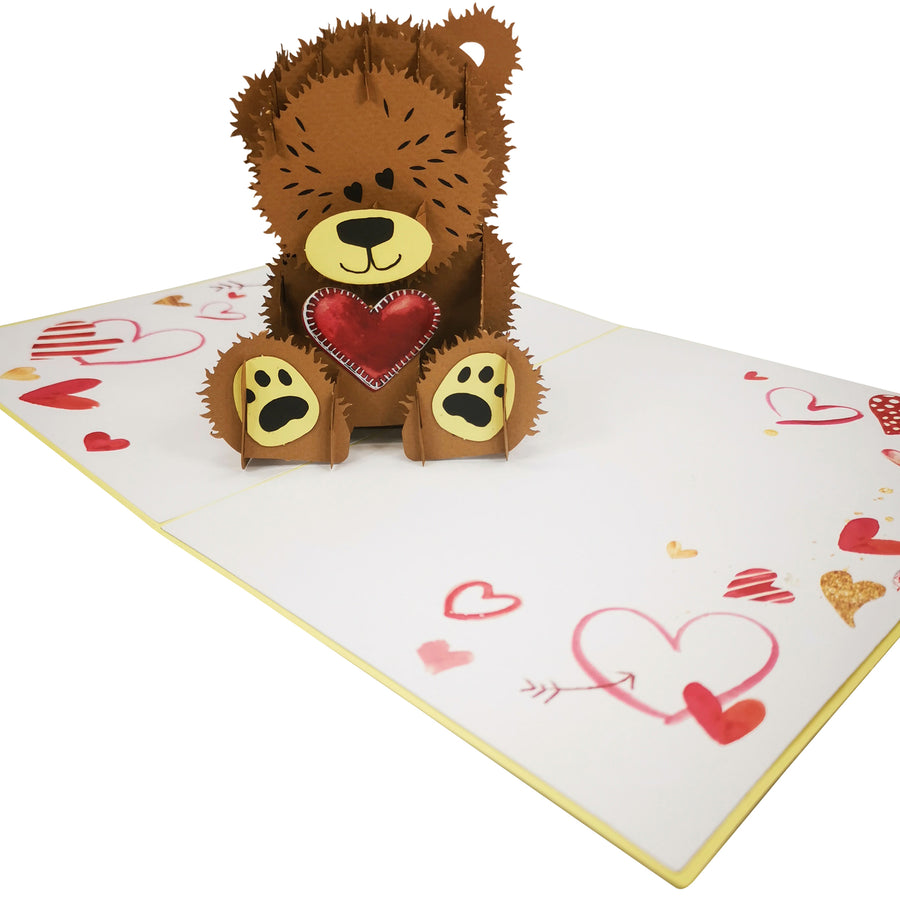 Teddy Bear & Love Heart 3D Pop Up Card UK