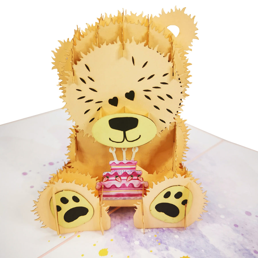 Teddy Bear & Strawberry Cake 3D Pop Up Card UK