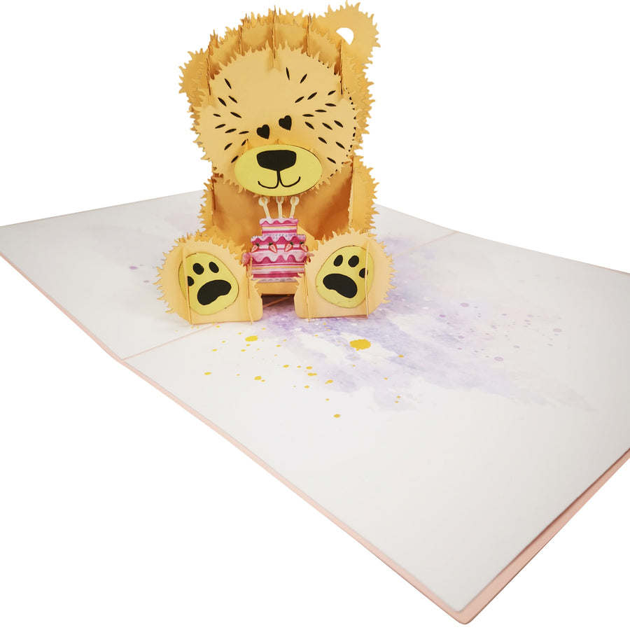 Teddy Bear & Strawberry Cake 3D Pop Up Card UK