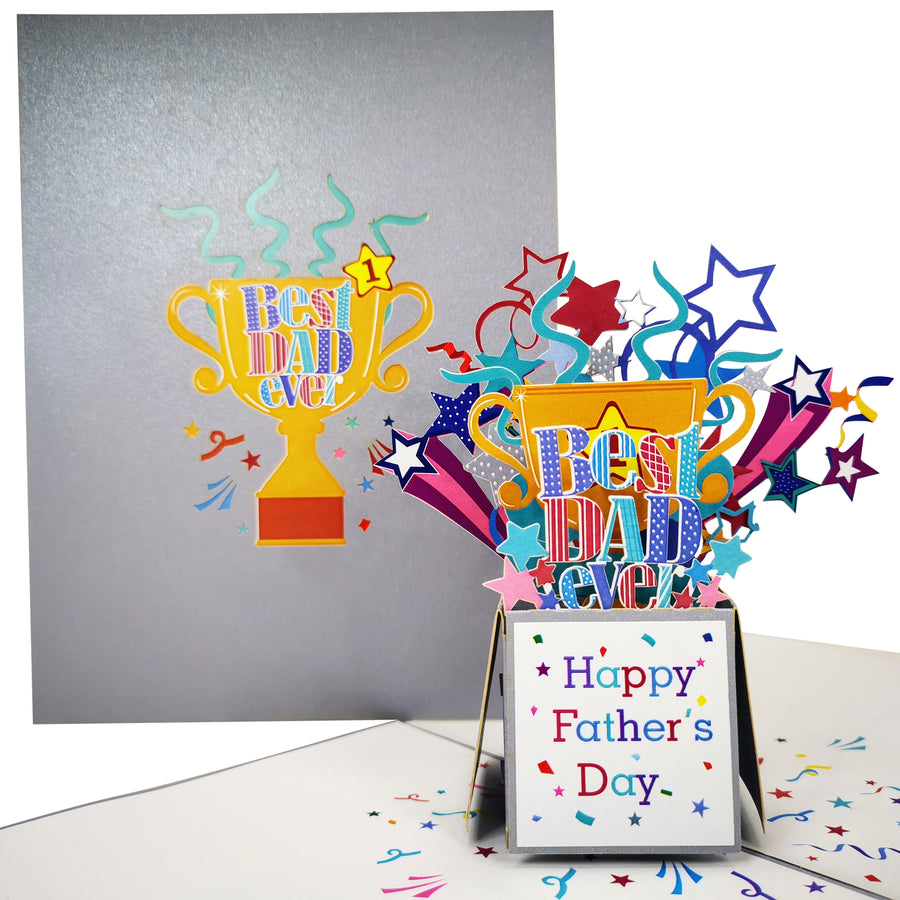 Best Dad Ever Trophy 3D Pop Up Card UK