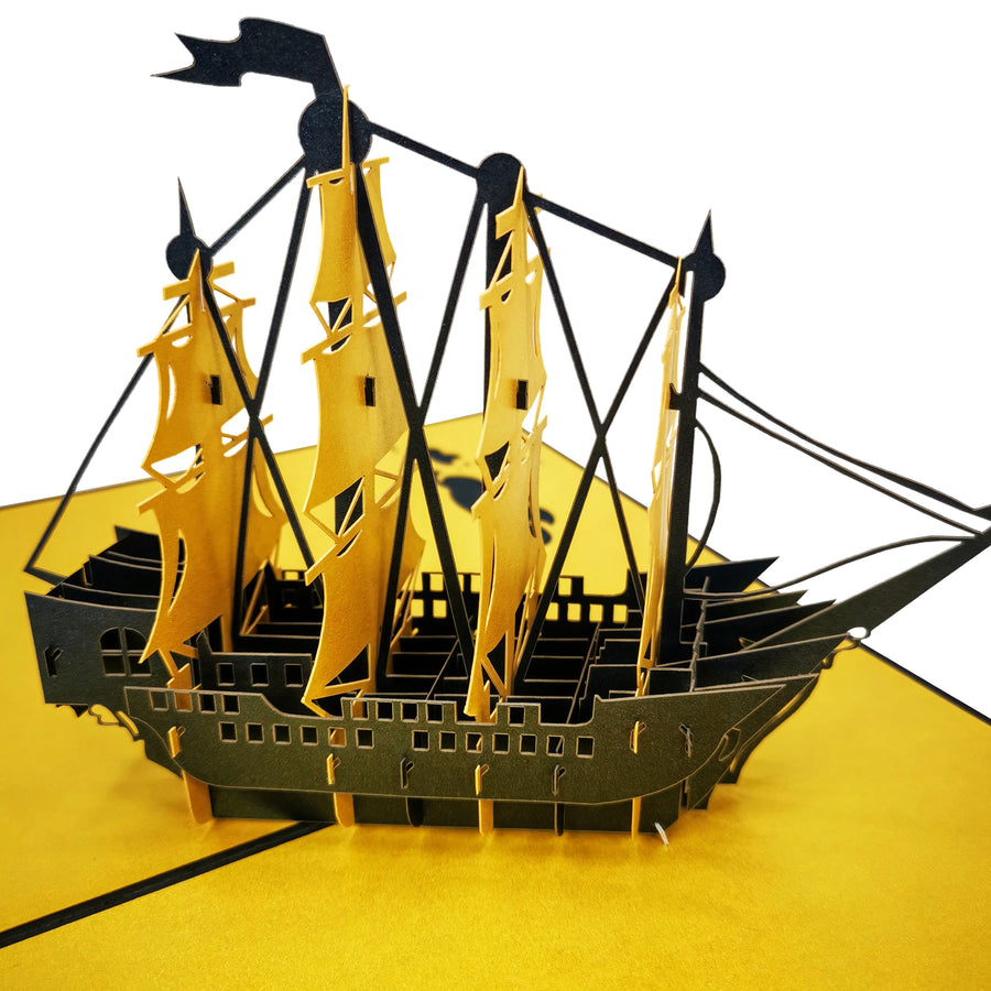 Golden Sail Ship 3D Pop Up Card UK