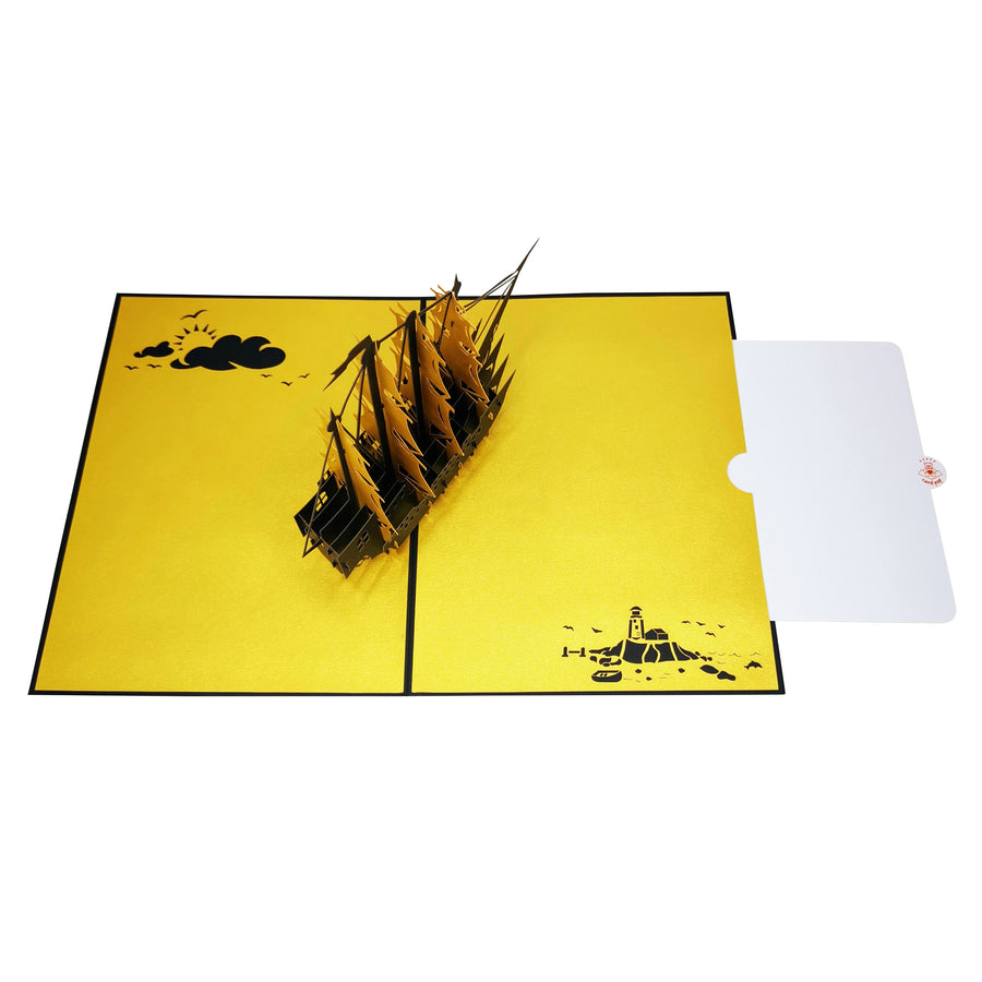 Golden Sail Ship 3D Pop Up Card UK